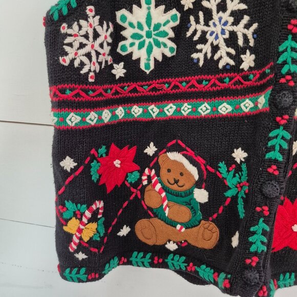 Vintage Studio Works Christmas Sweater Vest Womens M Black Holiday - Picture 3 of 8